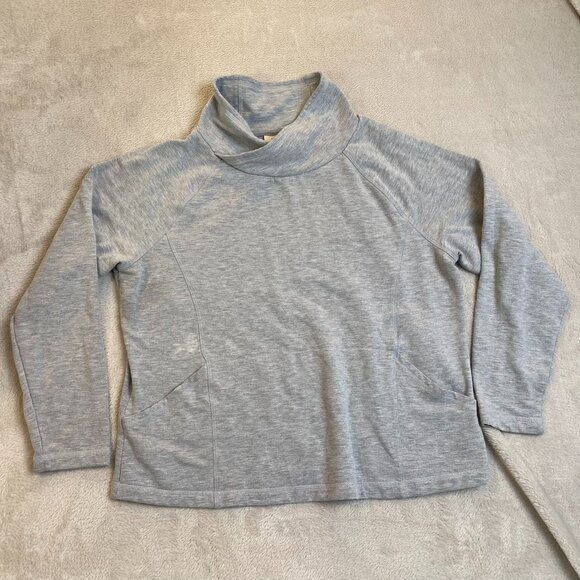 L.L. Bean Womens Sweater Large  Grey Pullover With Funnel Neck & Front Pockets C - Picture 9 of 9